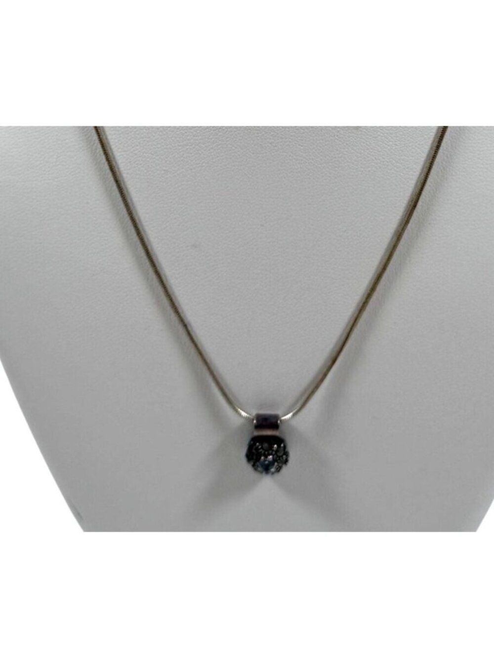 Sterling Silver Necklace With Light Blue Stone Pendant Italy 16" Elegant Simple
